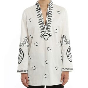 NWT$681 TORY BURCH Paisley-Embroidered Long Sleeve Kaftan Tunic Coverups XS 0-2